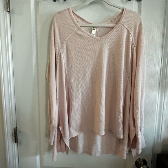 Green Tea Womens XXL Waffle Knit Shirt Light pink Shark Bite hem soft comfy EUC - Picture 1 of 14